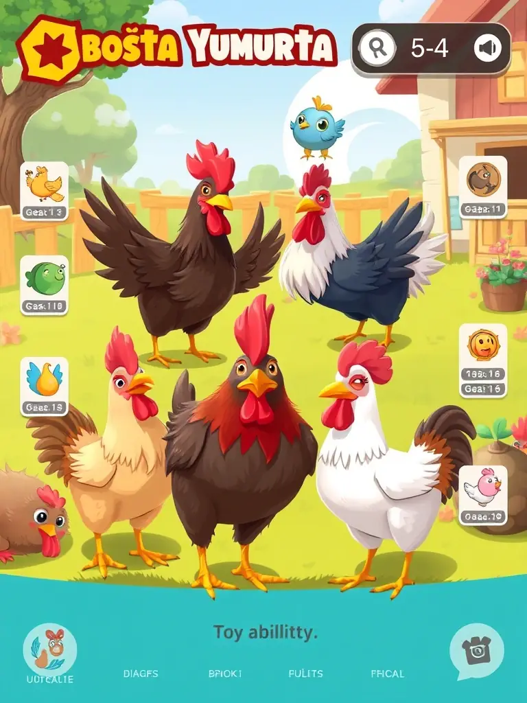 A screenshot displaying the different types of chickens and their unique abilities in Boşta Yumurta Kralı.